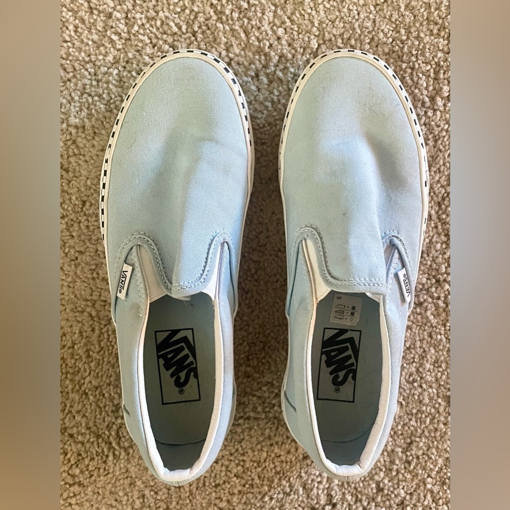 Light Blue Slip-On Checkered Vans!